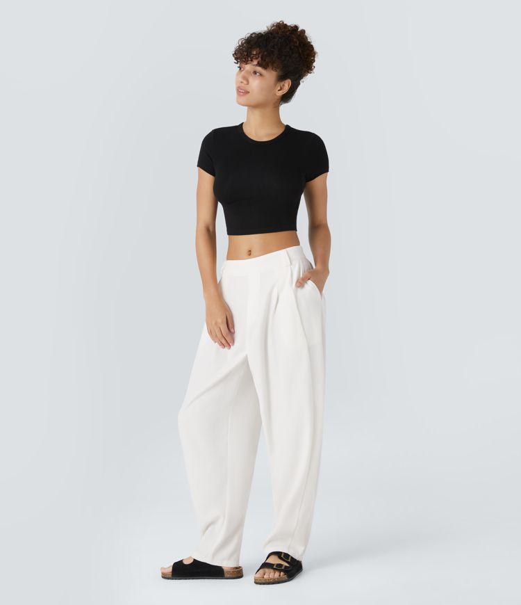 Roseau™|Pantalon Tailleur Plissé Taille Mi-Haute Poches Latérales