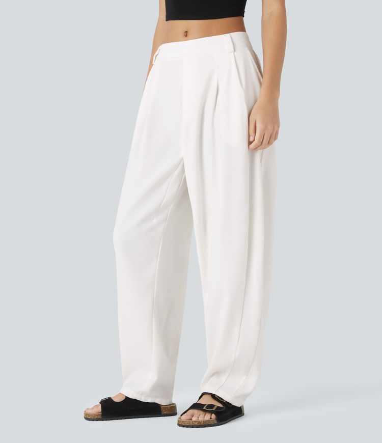 Roseau™|Pantalon Tailleur Plissé Taille Mi-Haute Poches Latérales