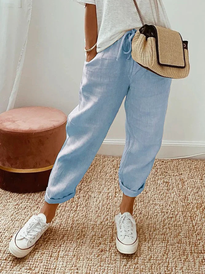 Pantalons décontractés unis avec cordon de serrage et poches intégrées
