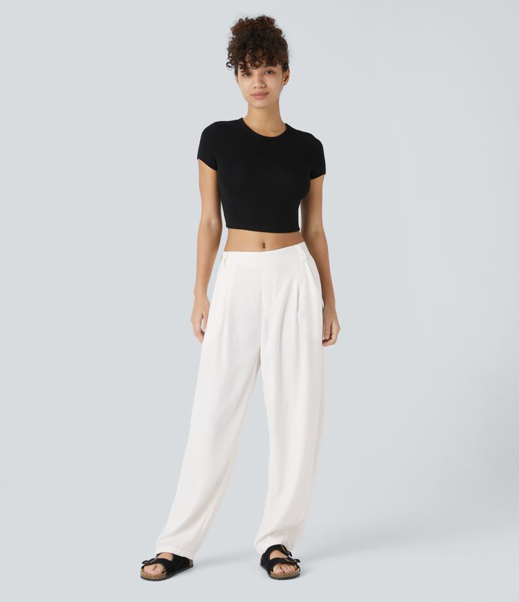 Roseau™|Pantalon Tailleur Plissé Taille Mi-Haute Poches Latérales