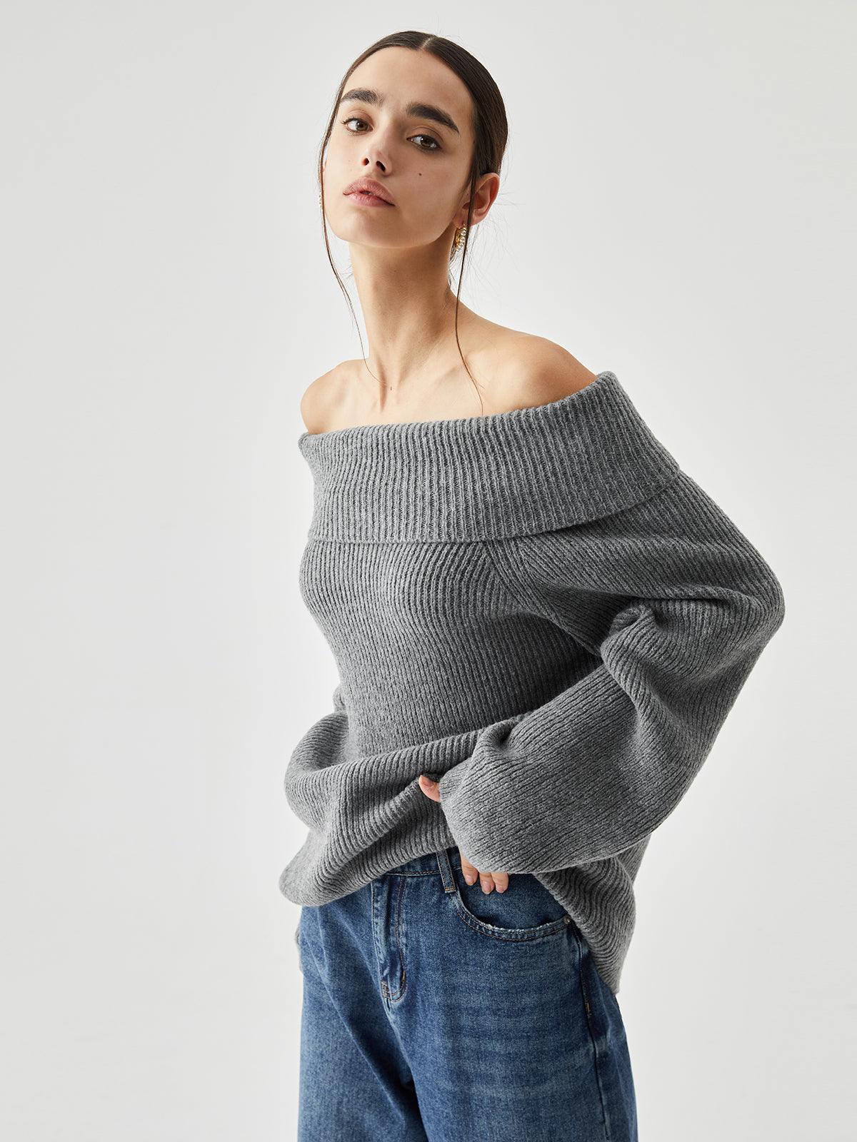 Pull Oversize Tricoté avec Épaules Dégagées