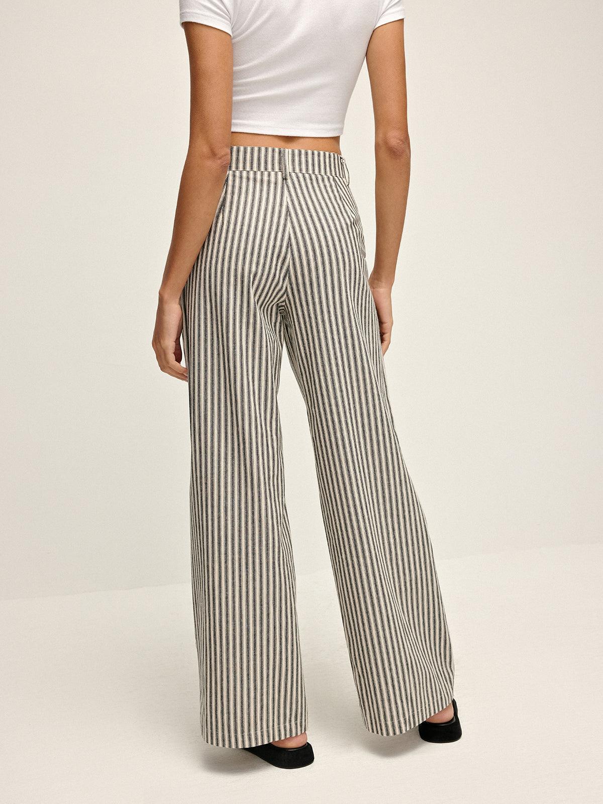 Rayé Pantalon Long à Taille Haute