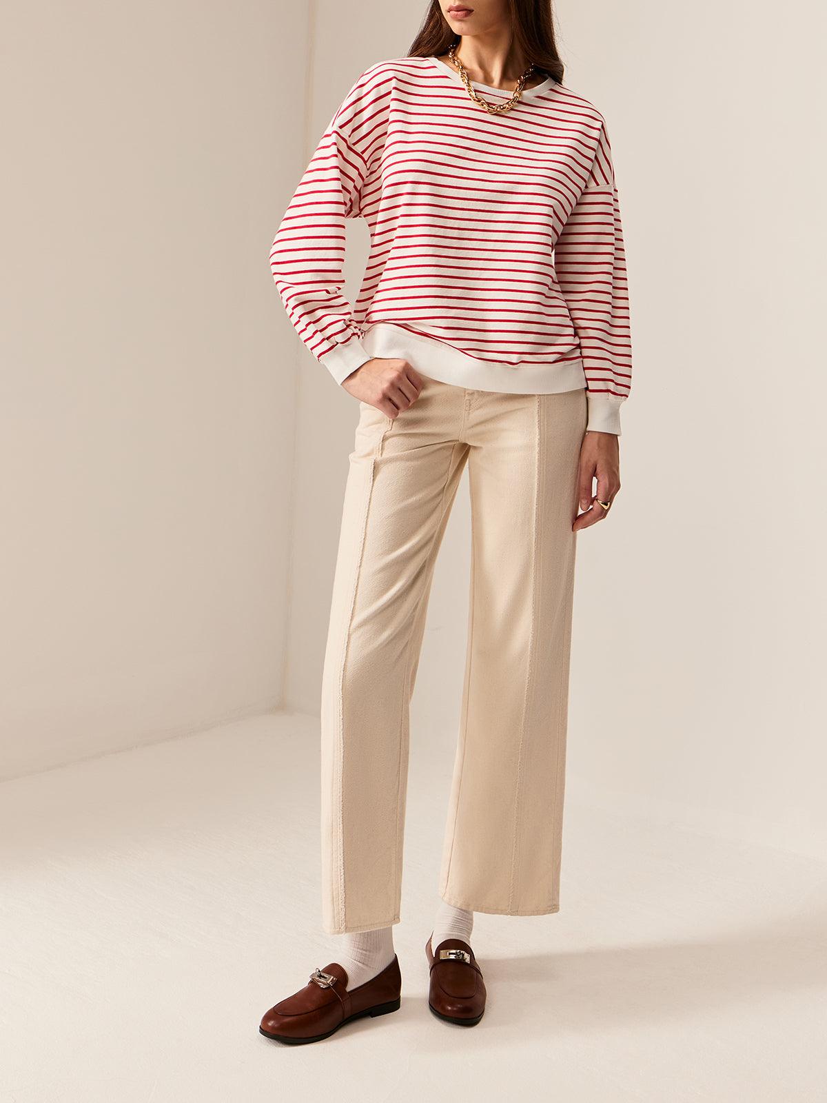 Pull Rayé avec Détails Contrastants
