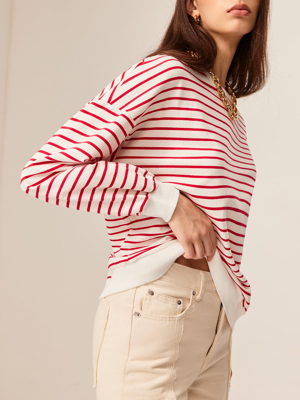 Pull Rayé avec Détails Contrastants
