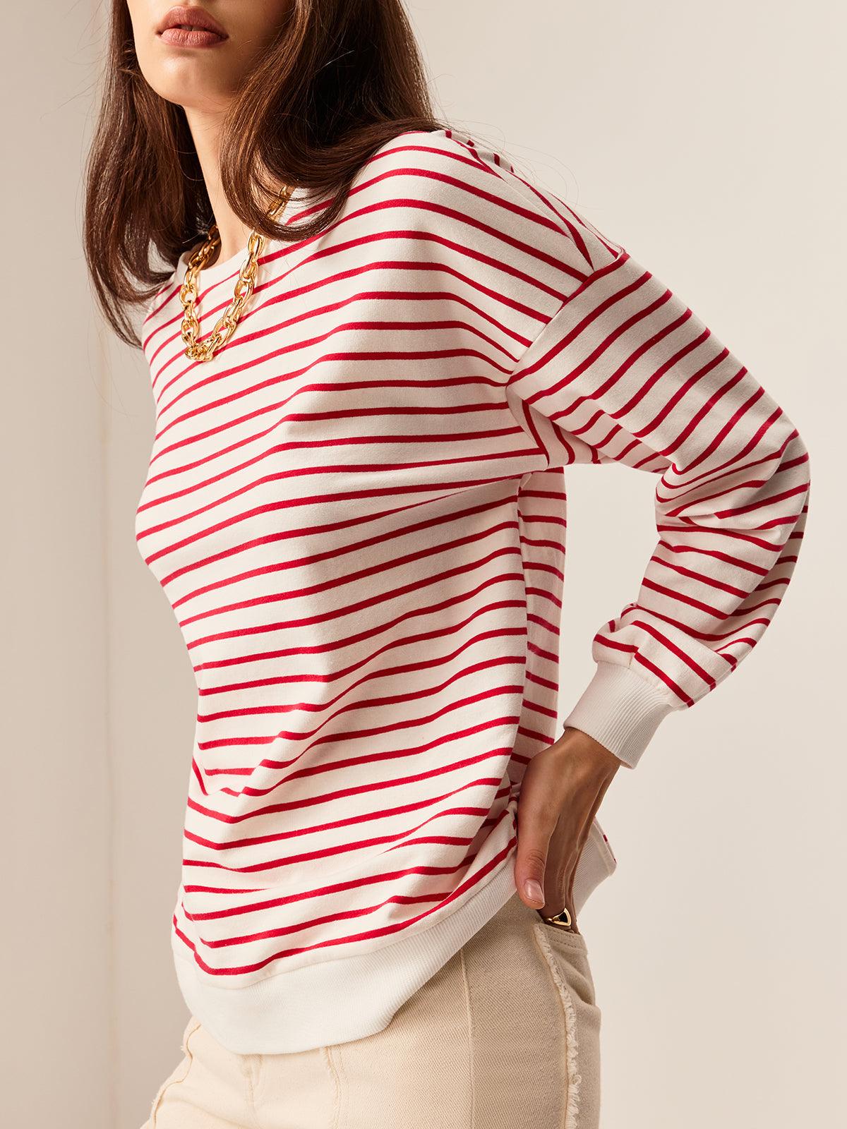 Pull Rayé avec Détails Contrastants