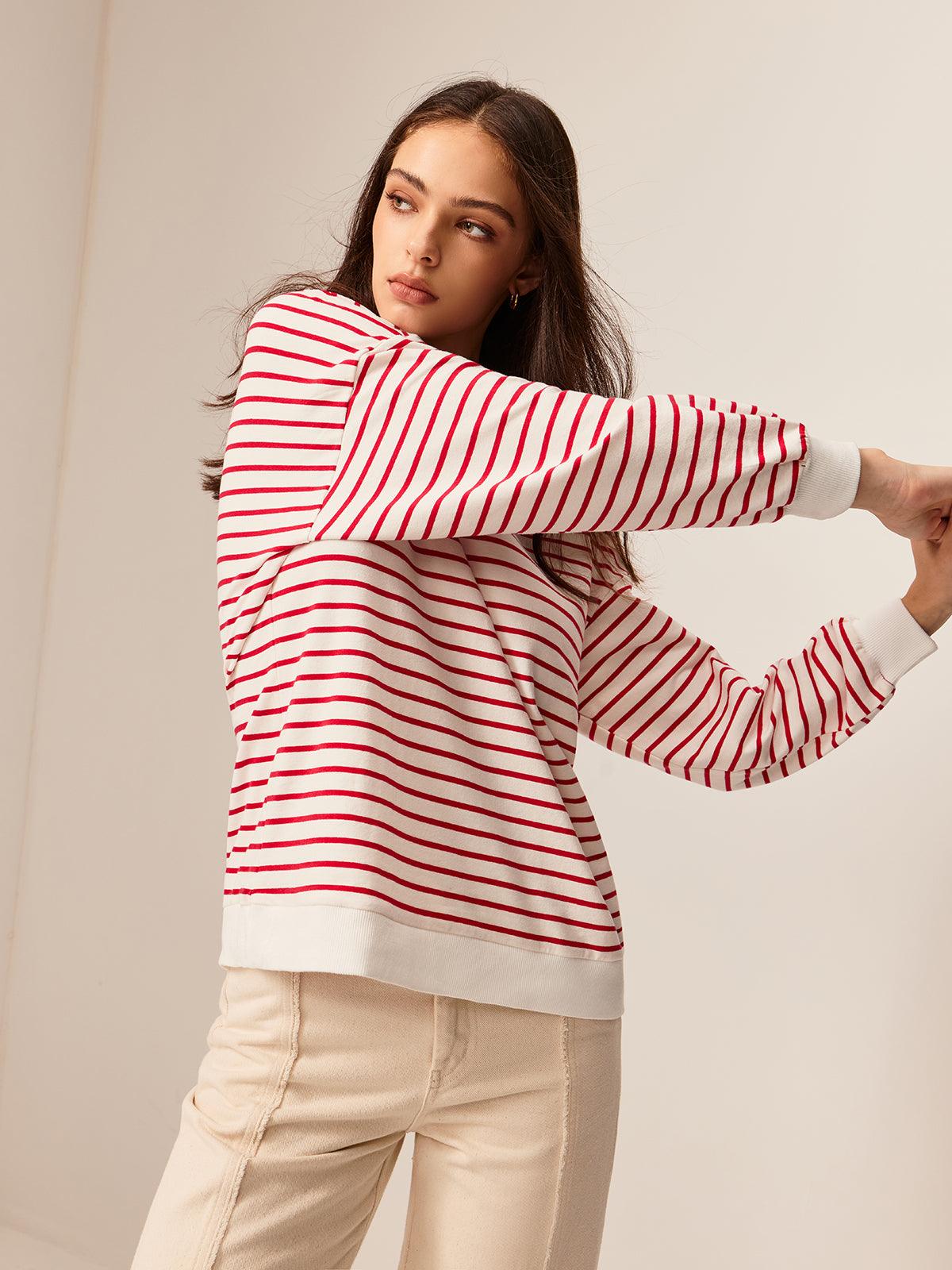 Pull Rayé avec Détails Contrastants