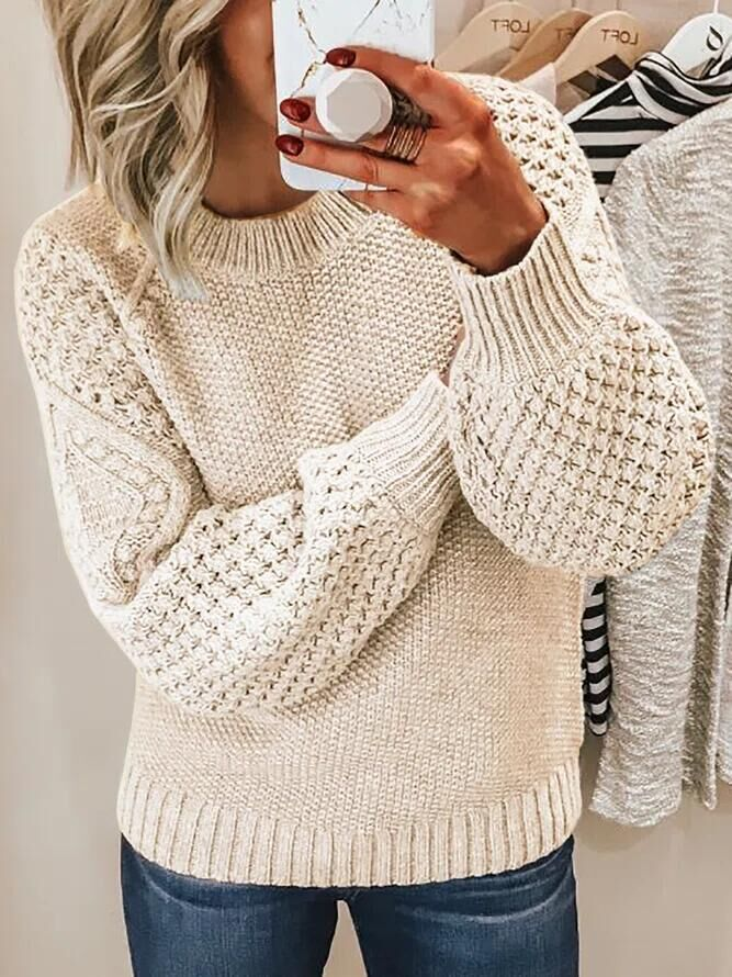 Pull jacquard à col rond en maille