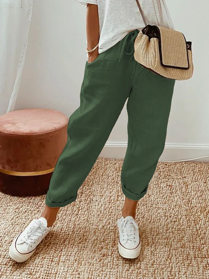 Pantalons décontractés unis avec cordon de serrage et poches intégrées