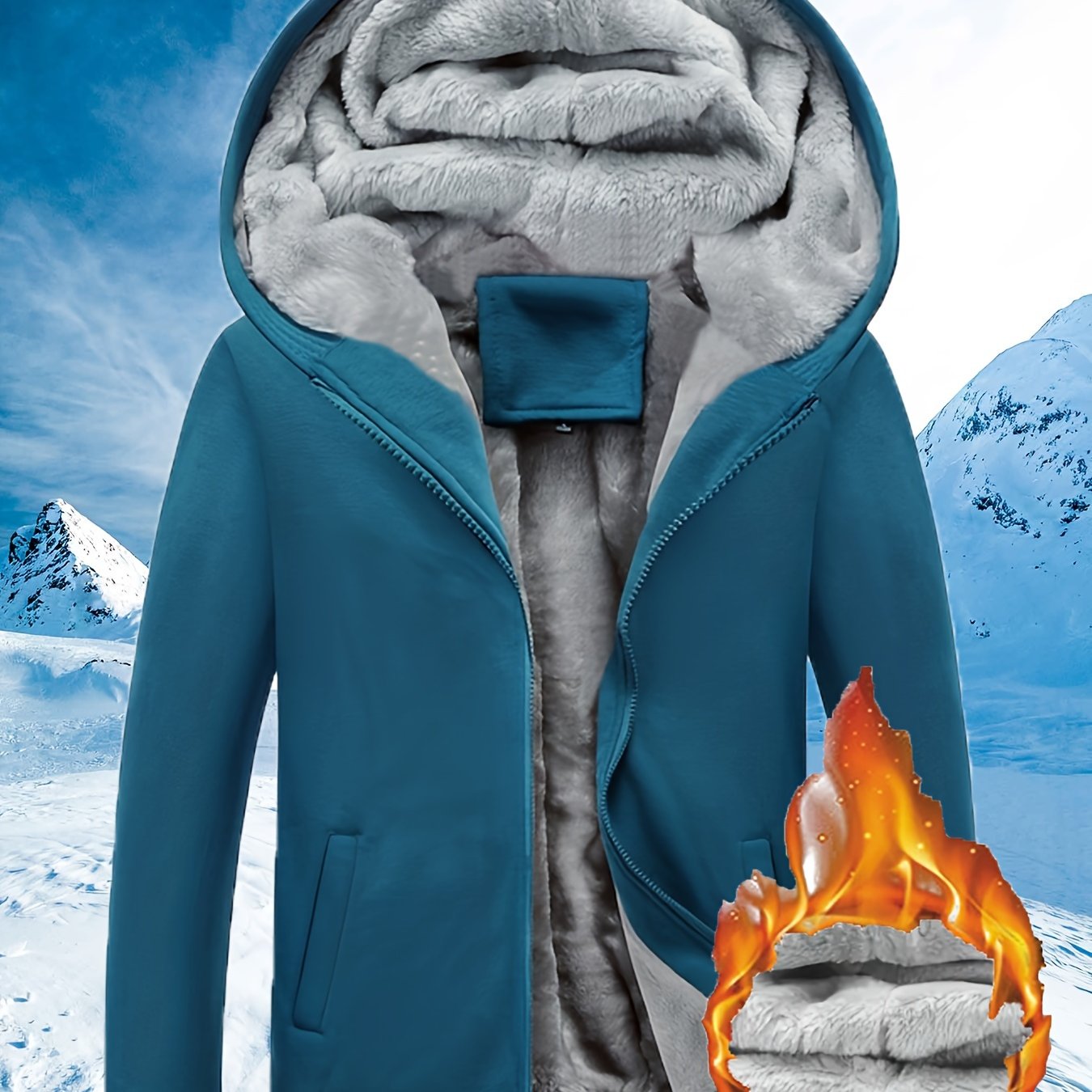 Veste à capuche doublée en fourrure – Bleu arctique