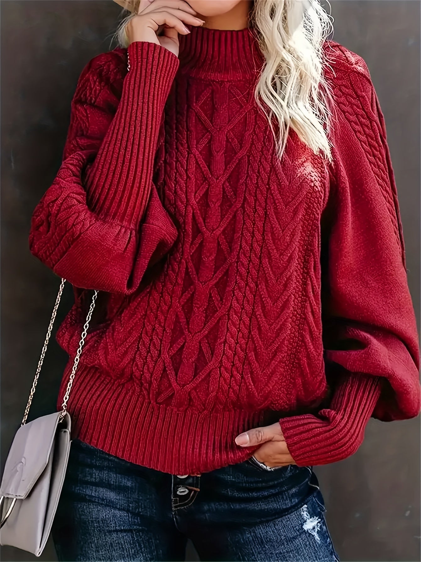 Pull torsadé à manches larges – Gris anthracite