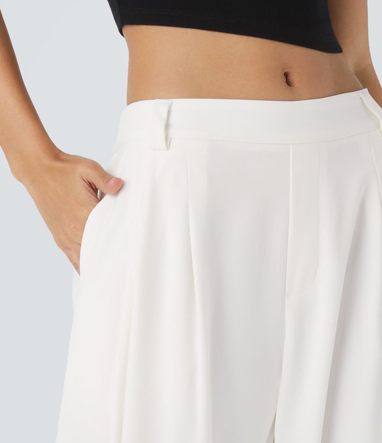 Roseau™|Pantalon Tailleur Plissé Taille Mi-Haute Poches Latérales