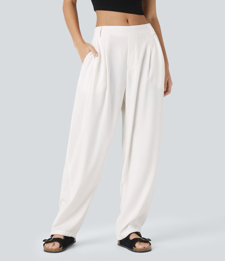 Roseau™|Pantalon Tailleur Plissé Taille Mi-Haute Poches Latérales