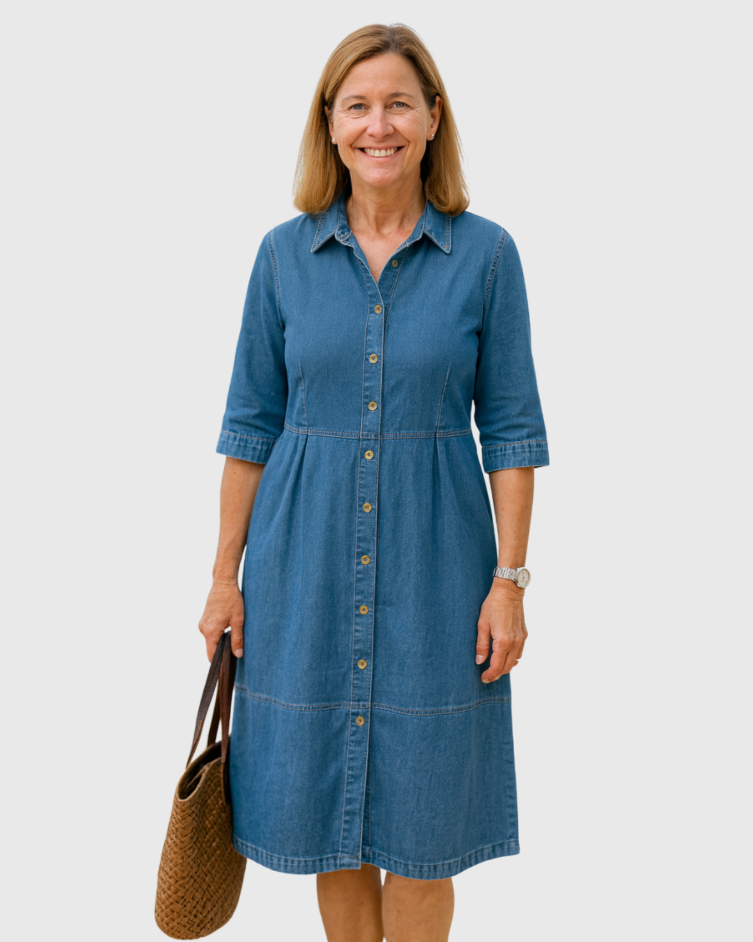 Orasto | Robe en Jean Élégante à Boutons et Coupe Ample