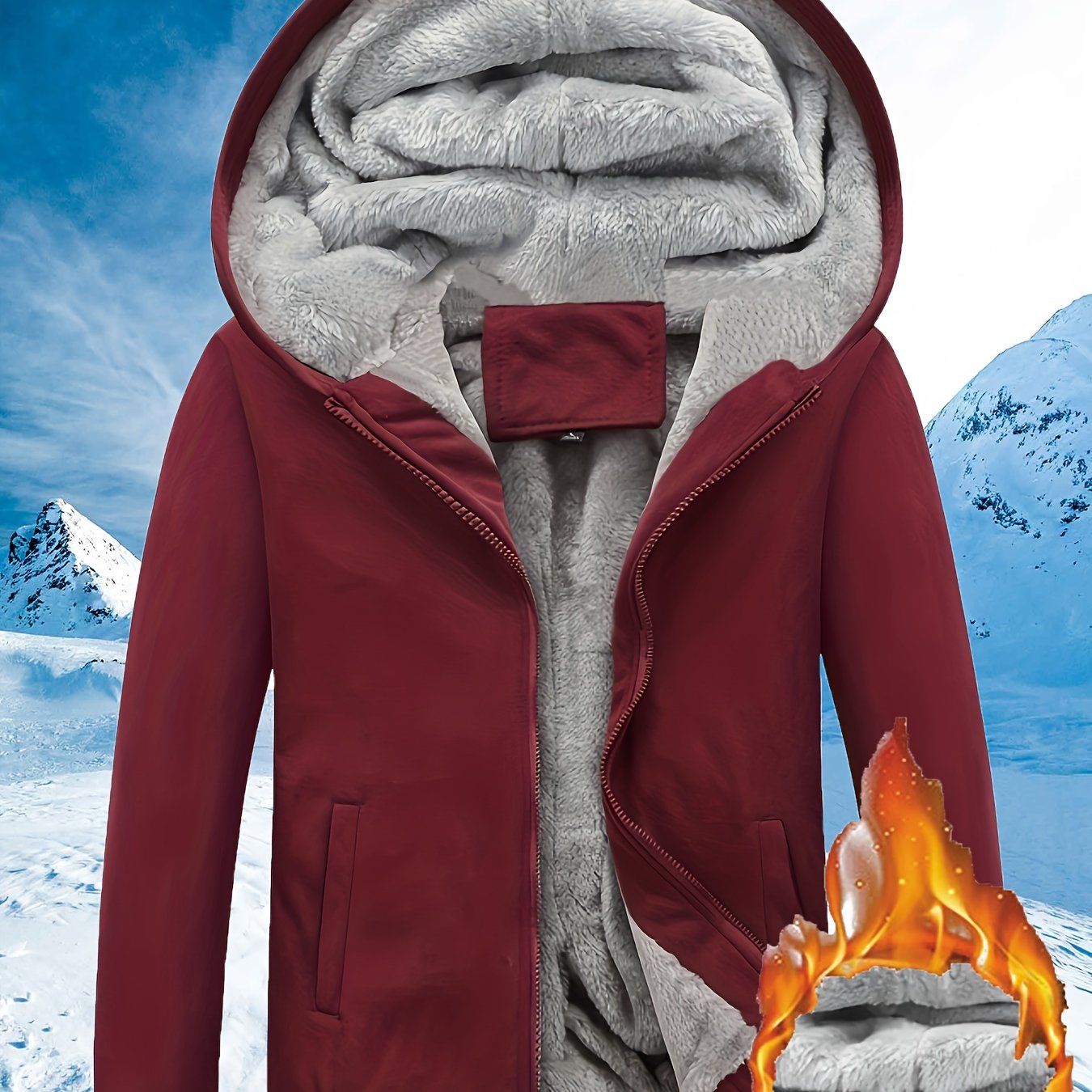 Veste à capuche doublée en fourrure – Bleu arctique