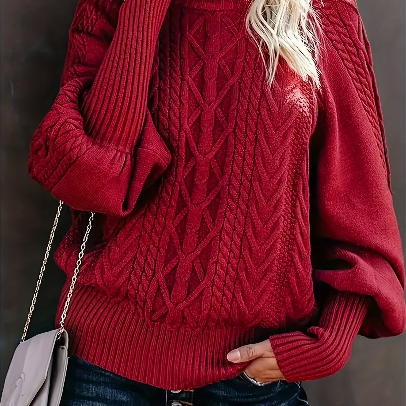Pull torsadé à manches larges – Gris anthracite