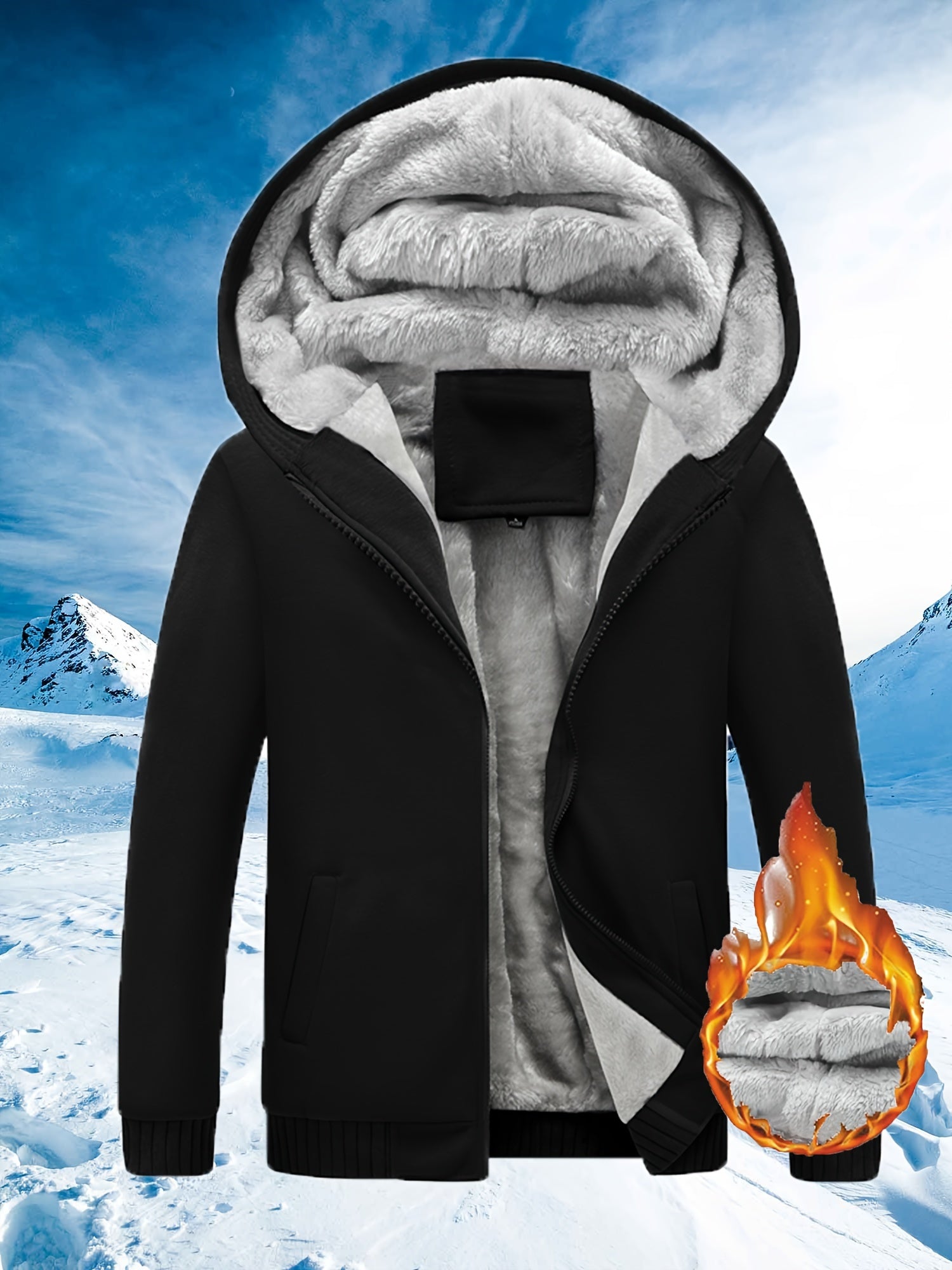 Veste à capuche doublée en fourrure – Bleu arctique