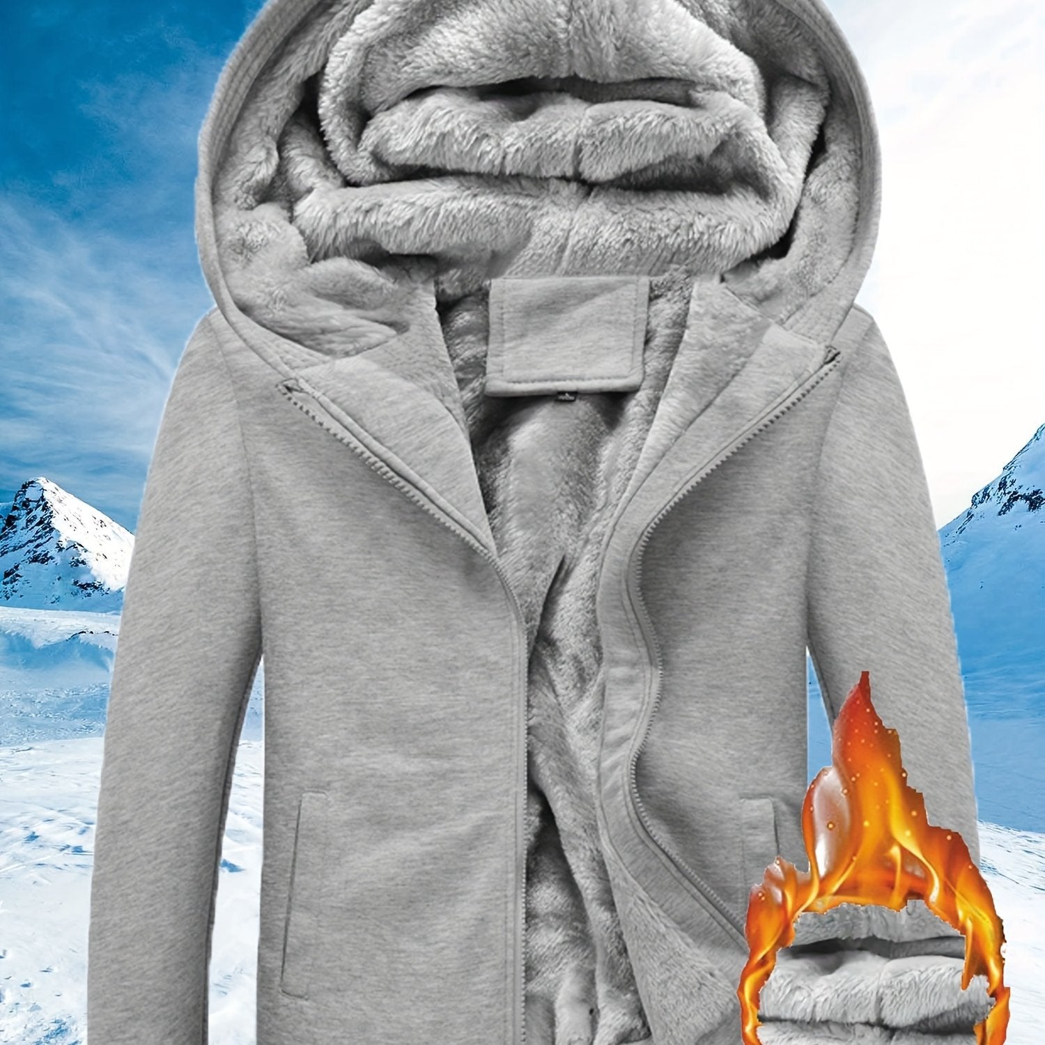 Veste à capuche doublée en fourrure – Bleu arctique
