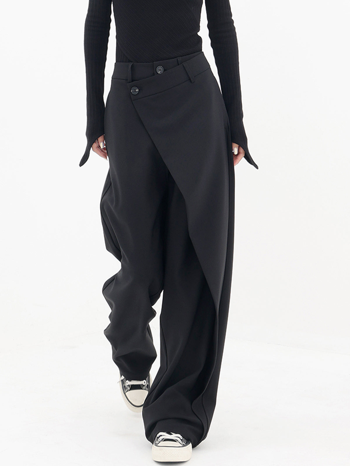Pantalons Baggy à Jambes Larges avec Bouton Asymétrique