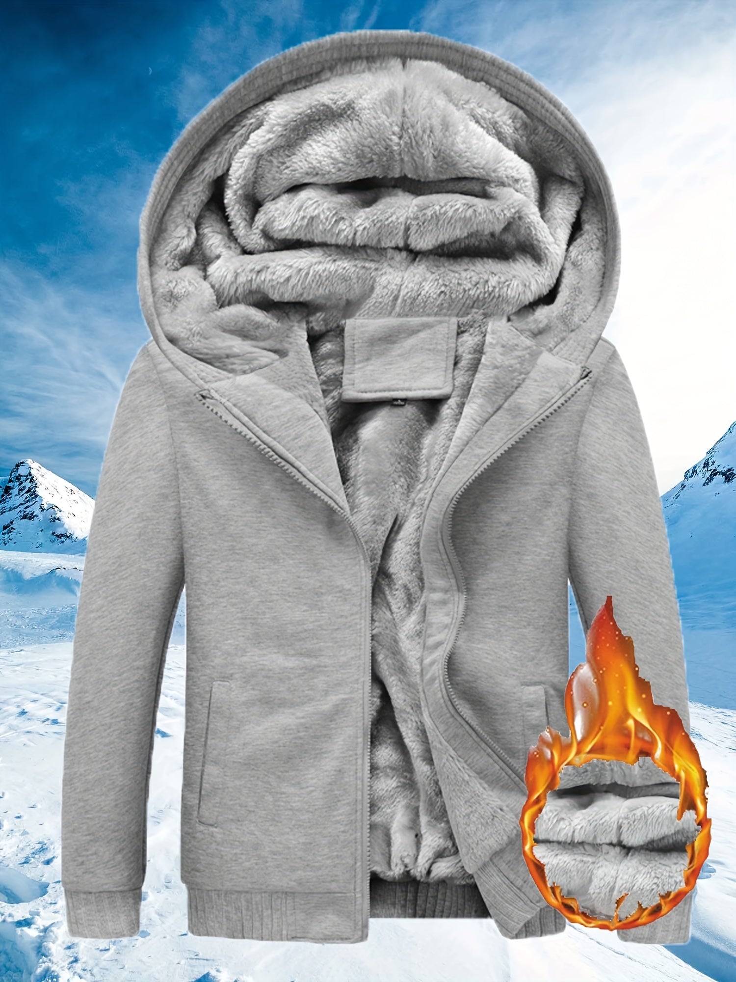 Veste à capuche doublée en fourrure – Bleu arctique