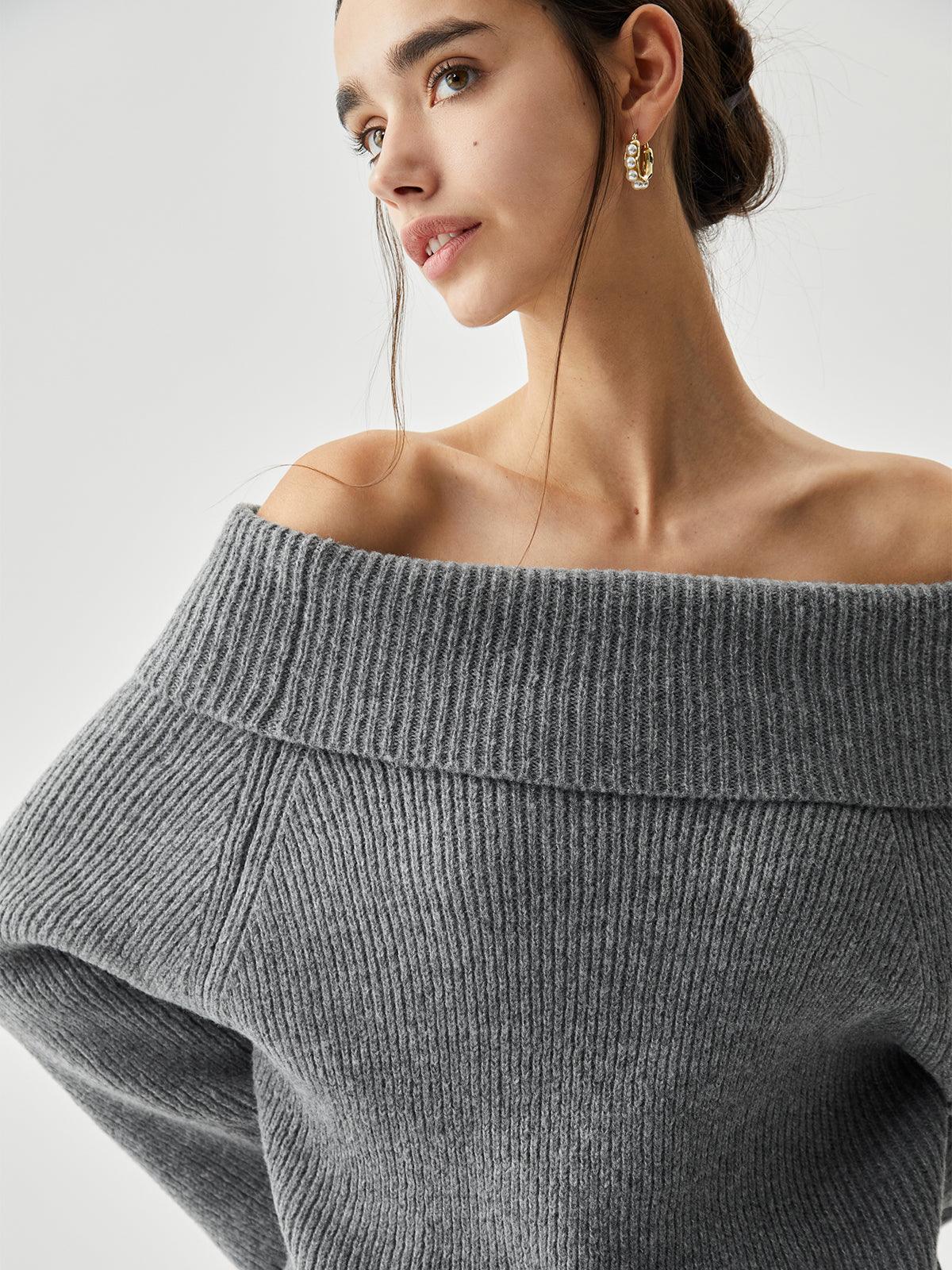 Pull Oversize Tricoté avec Épaules Dégagées
