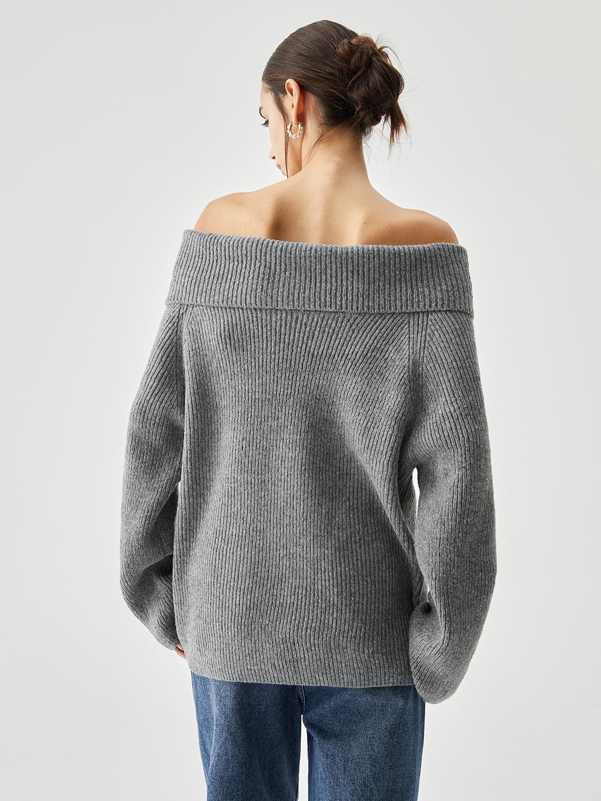 Pull Oversize Tricoté avec Épaules Dégagées