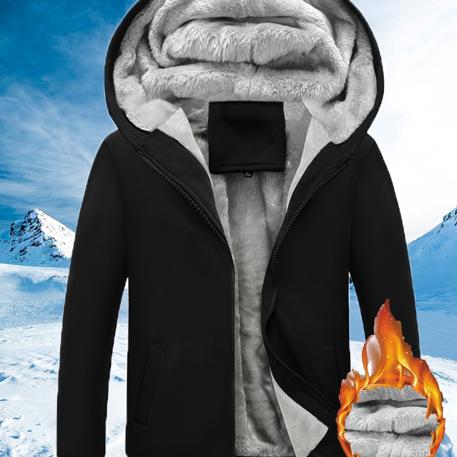 Veste à capuche doublée en fourrure – Bleu arctique